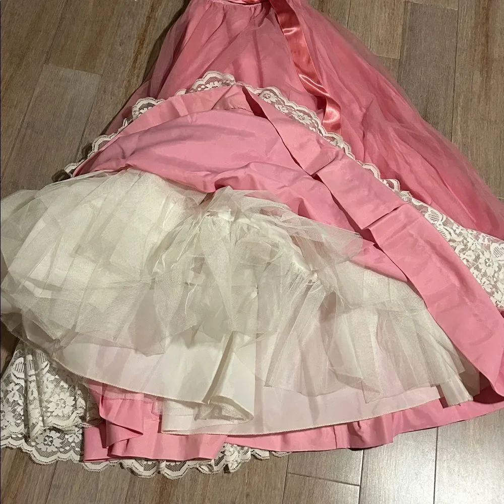vintage pink ball gown evening dress White Pink Fabric Victorian 70s prom - Picture 13 of 16
